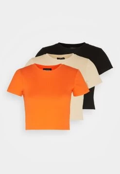 Even&Odd 3 Pack - T-Shirt Basic - Beige/Black/Orange -Even&Odd 0b8cd015302d42f78703de4a9f6bc14f
