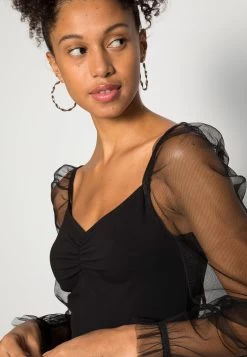 Even&Odd Long Puff Sleeves Rushing Bodycon Dress - Cocktailjurk - Black -Even&Odd 2113c43a644a4d11a7f109a500a5177d