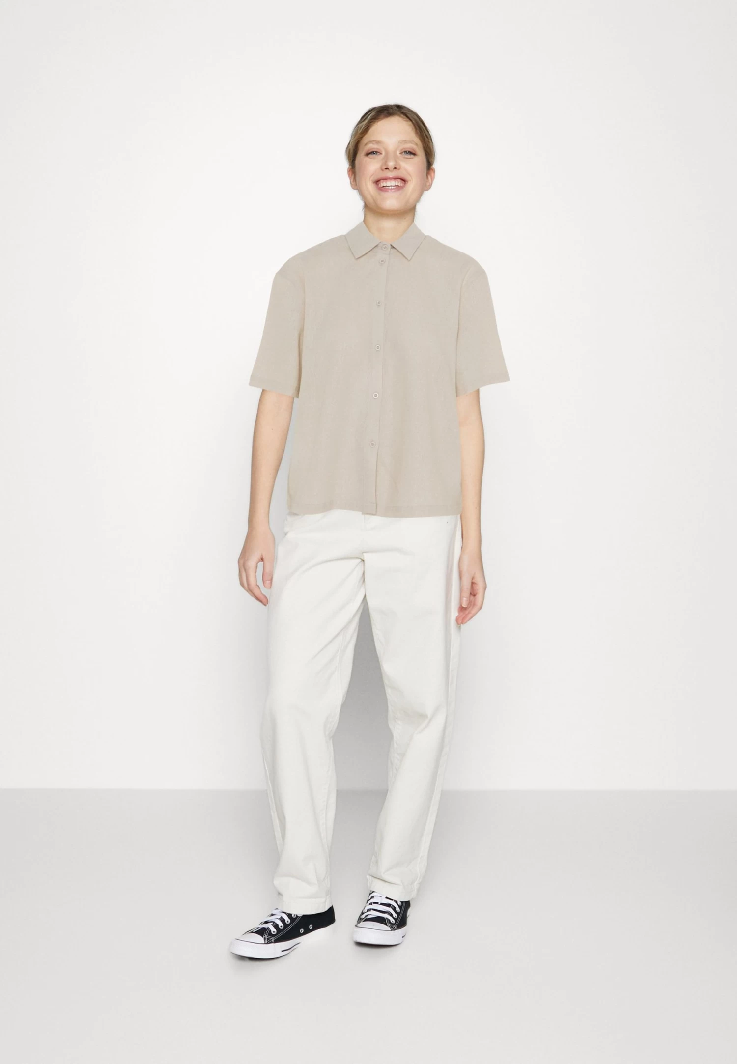 Even&Odd Linen-Mix Button Down Blouse - Overhemdblouse - Beige 4 Even&Odd Linen-Mix Button Down Blouse - Overhemdblouse - Beige - Afbeelding 2