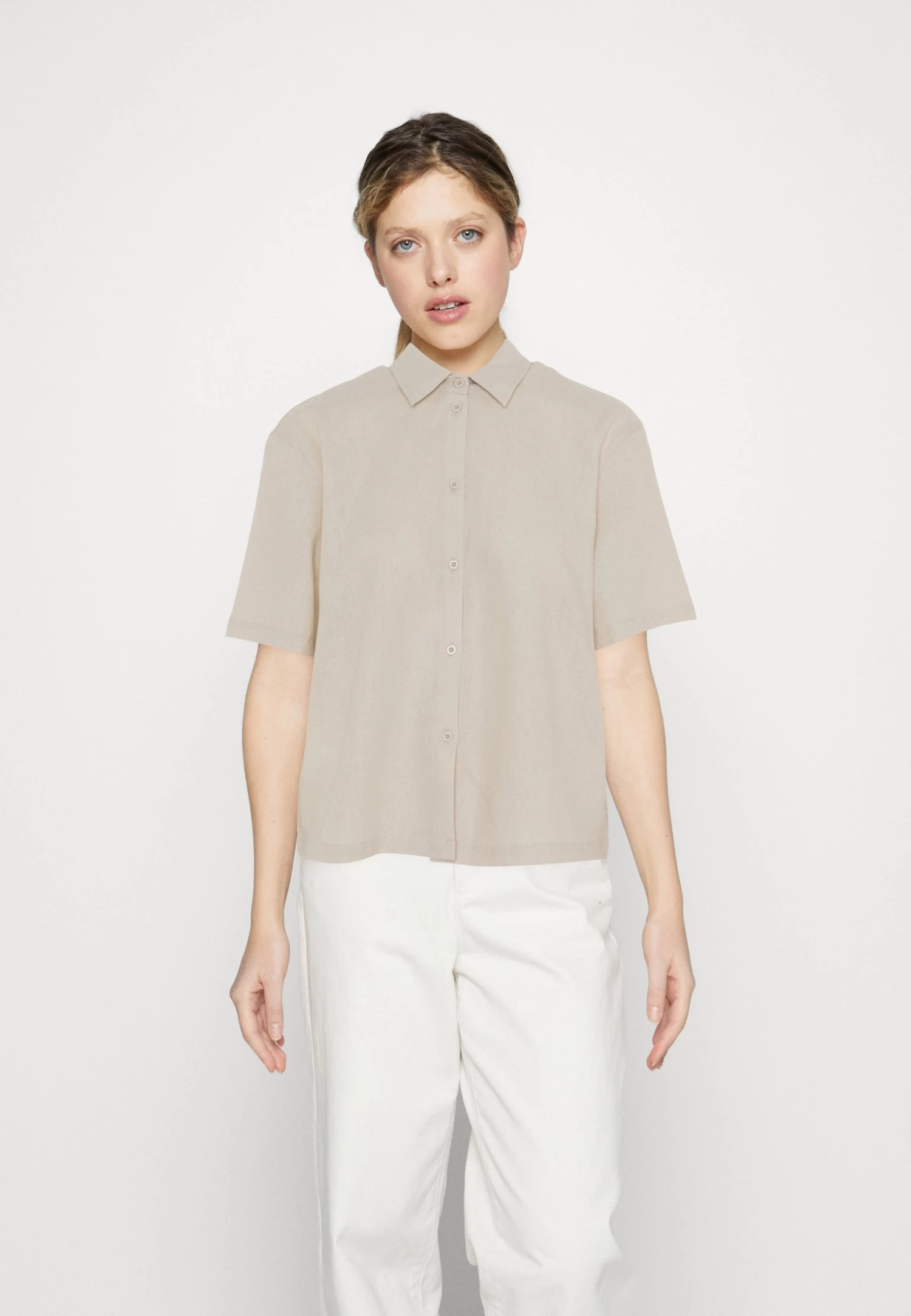 Even&Odd Linen-Mix Button Down Blouse - Overhemdblouse - Beige 3 Even&Odd Linen-Mix Button Down Blouse - Overhemdblouse - Beige