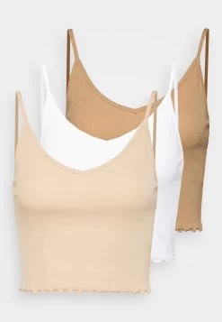 Even&Odd Strappy Lettuce Crop 3 Pack - Top - White/Beige/Brown