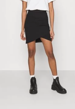 Even&Odd Asymetric Overlap Wrap Mini High Waisted Skirt - Kokerrok - Black