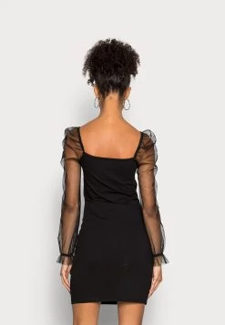 Even&Odd Long Puff Sleeves Rushing Bodycon Dress - Cocktailjurk - Black -Even&Odd b9a438a773204f4294666d8ab8c179fe