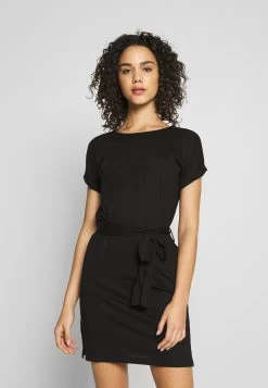 Even&Odd Basic Short Sleeves Mini Belted Dress - Jerseyjurk - Black/Black